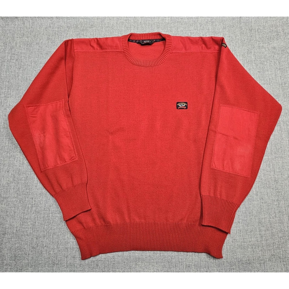 Paul & Shark Sweater Mens XL Red Crewneck Pullover Elbow Patches Yachting Italy